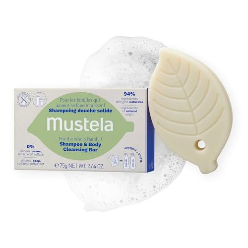 Mustela Solid Shampoo & Body Cleansing Bar for Baby, Kid & Adult - Fragrance-Free, Plastic-Free, Vegan & Biodegradable - with Avocado Oil & Olive Oil - 2.64 oz Avelisse