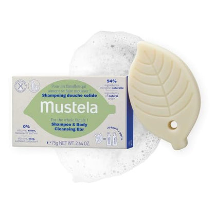 Mustela Solid Shampoo & Body Cleansing Bar for Baby, Kid & Adult - Fragrance-Free, Plastic-Free, Vegan & Biodegradable - with Avocado Oil & Olive Oil - 2.64 oz Avelisse