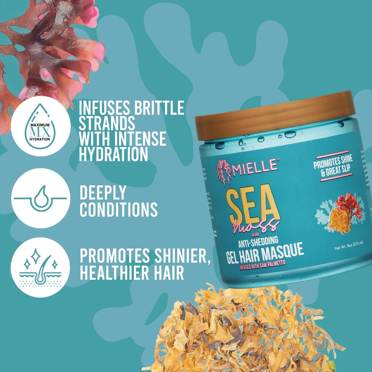 Mielle Organics Sea Moss Anti-Shedding Curl Gel Hair Masque - 8 fl oz - görsel 3