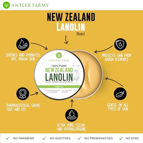 Antler Farms 100% Pure New Zealand Lanolin - 100g (3.53 oz) Refined USP Grade Skin Moisturizer and Protectant Avelisse