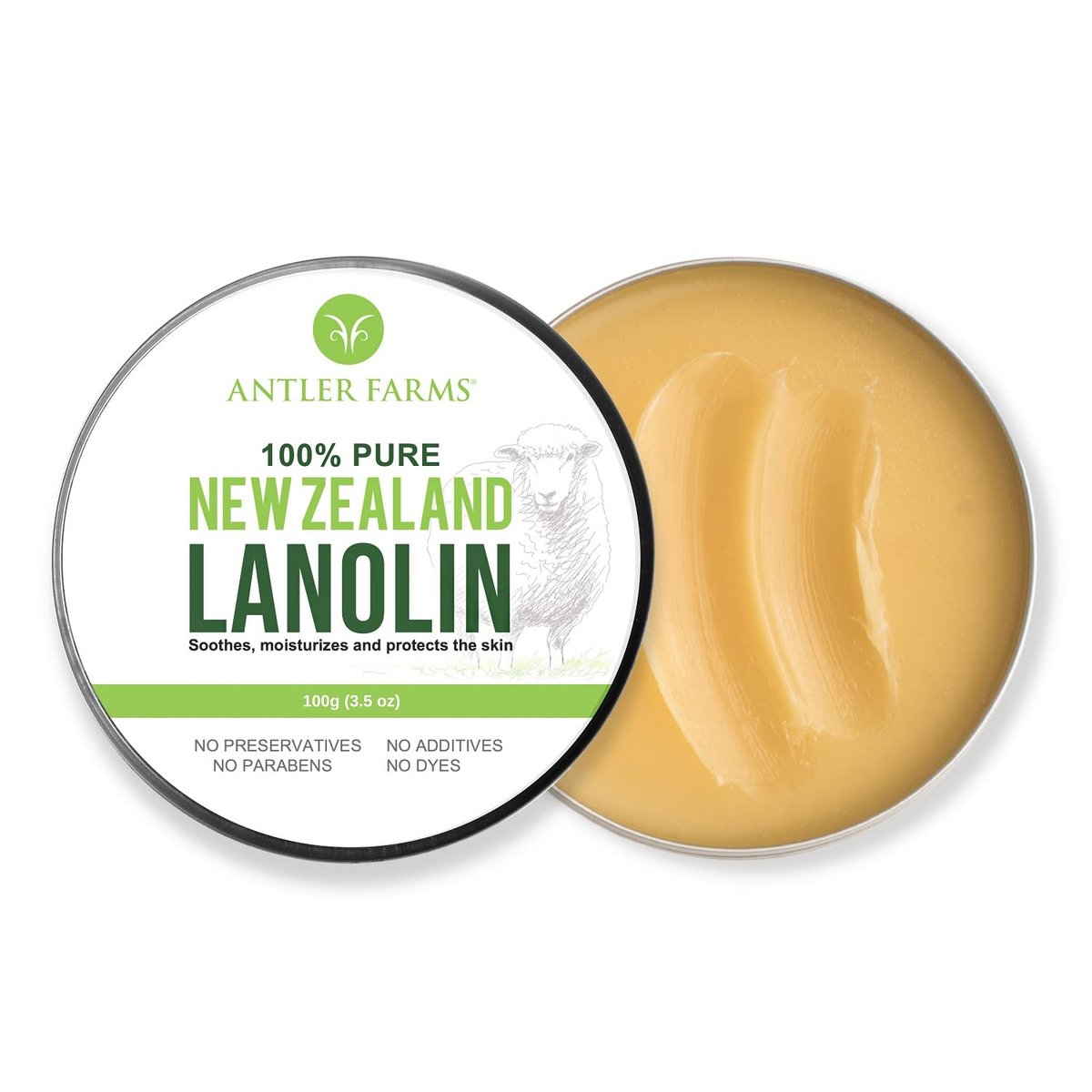 Antler Farms 100% Pure New Zealand Lanolin - 100g (3.53 oz) Refined USP Grade Skin Moisturizer and Protectant Avelisse