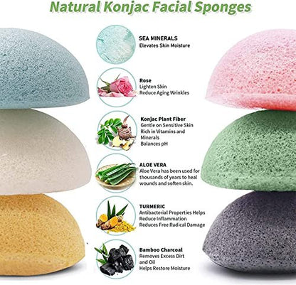 DYS Farm Konjac Face Sponges for Cleansing and Exfoliating – Natural Bamboo Charcoal Konjac Facial Sponges for Oily, Dry, Sensitive Skin – 6-Pack Skincare Tool