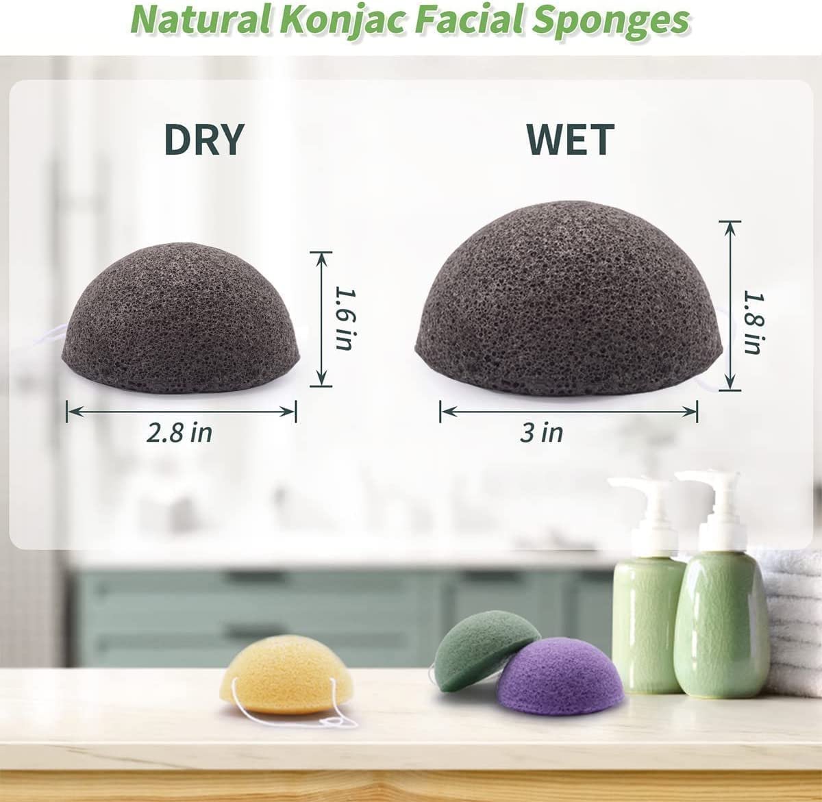 DYS Farm Konjac Face Sponges for Cleansing and Exfoliating – Natural Bamboo Charcoal Konjac Facial Sponges for Oily, Dry, Sensitive Skin – 6-Pack Skincare Tool - görsel 7