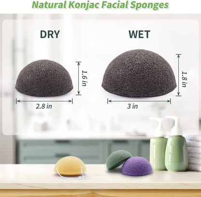 DYS Farm Konjac Face Sponges for Cleansing and Exfoliating – Natural Bamboo Charcoal Konjac Facial Sponges for Oily, Dry, Sensitive Skin – 6-Pack Skincare Tool