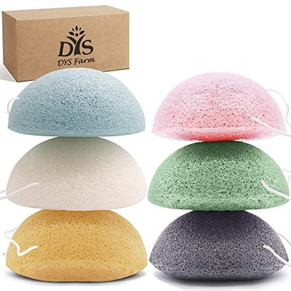 DYS Farm Konjac Face Sponges for Cleansing and Exfoliating – Natural Bamboo Charcoal Konjac Facial Sponges for Oily, Dry, Sensitive Skin – 6-Pack Skincare Tool