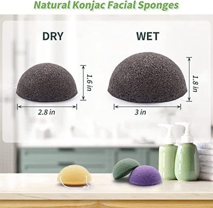 DYS Farm Konjac Face Sponges for Cleansing and Exfoliating – Natural Bamboo Charcoal Konjac Facial Sponges for Oily, Dry, Sensitive Skin – 6-Pack Skincare Tool