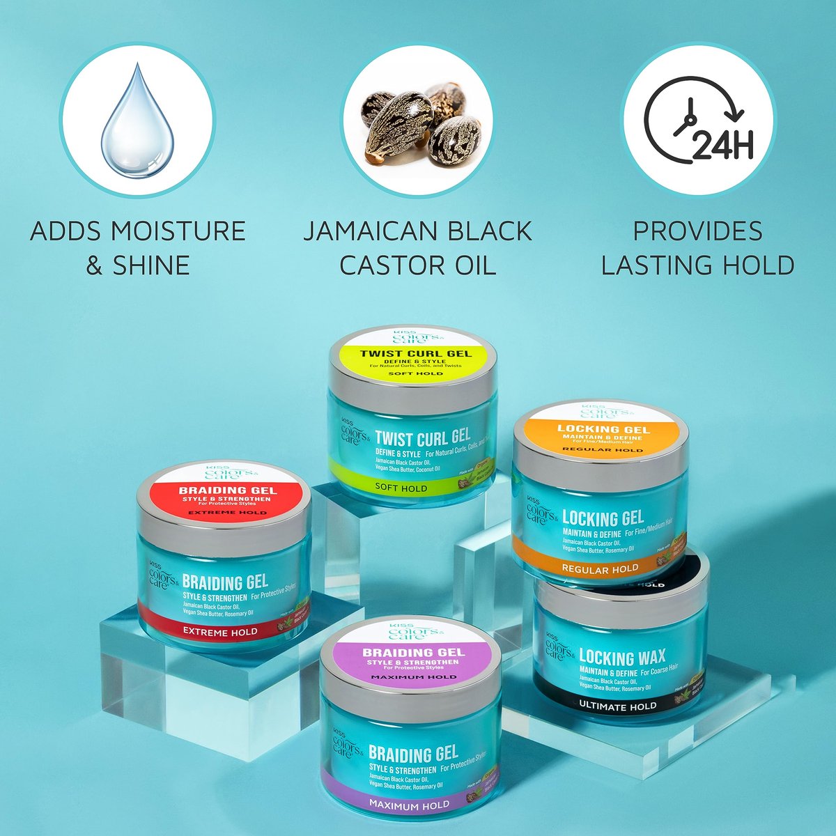 KISS COLORS & CARE Twist Curl Gel - Flexible Hold for Twists, Moisturizing with Organic Jamaican Black Castor Oil, 6 oz - görsel 7