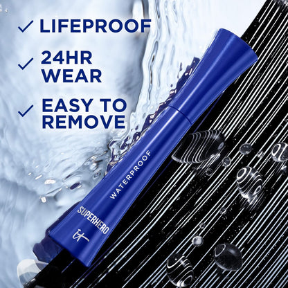 IT Cosmetics Superhero Volumizing Waterproof Mascara – 24HR Wear, Resists Sweat & Humidity, Lash-Loving Biotin & Peptides, Super Black, 0.3 fl oz Avelisse
