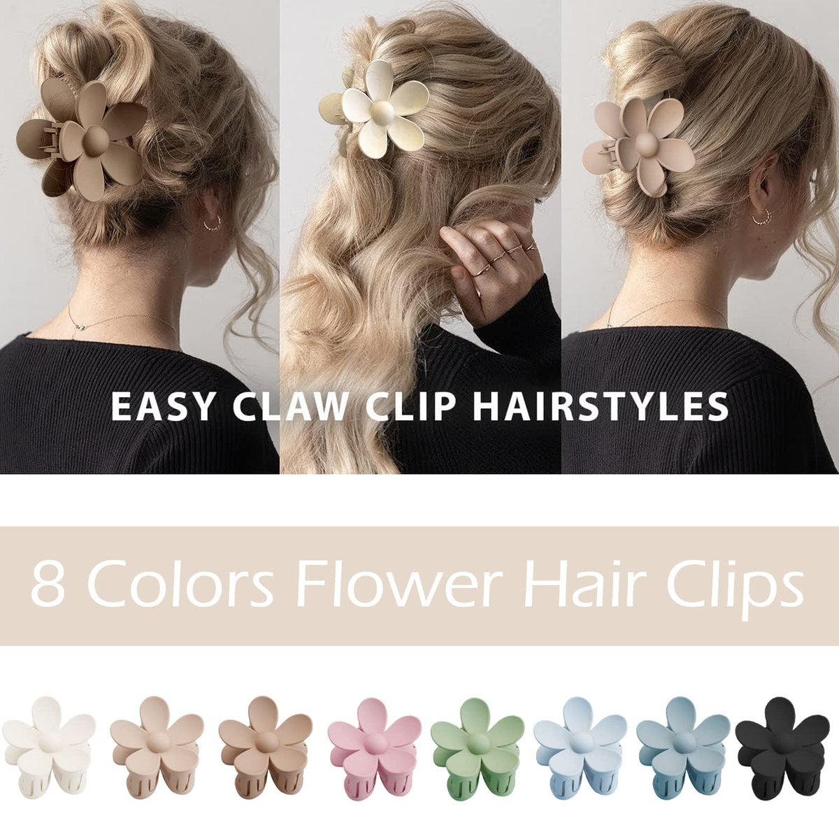 Matte Large Hair Claw Clips for Women – 8PCS Non-Slip Strong Hold Flower Hair Clips for Thick or Thin Hair, Cute Daisy Hair Accessories Gift Set (8 Colors) - görsel 3