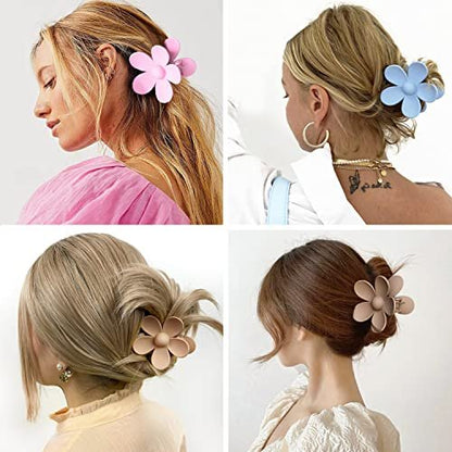 Matte Large Hair Claw Clips for Women – 8PCS Non-Slip Strong Hold Flower Hair Clips for Thick or Thin Hair, Cute Daisy Hair Accessories Gift Set (8 Colors)