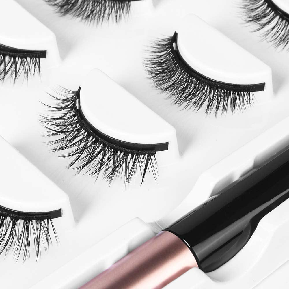 AOMIG Magnetic Eyelashes with Eyeliner Kit – 5 Pairs Natural Look False Lashes with Applicator, Waterproof Eyeliner Reusable Fake Lashes for Makeup Eyelashes Extension (Black) - görsel 4