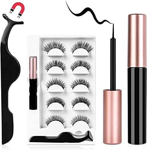 AOMIG Magnetic Eyelashes with Eyeliner Kit – 5 Pairs Natural Look False Lashes with Applicator, Waterproof Eyeliner Reusable Fake Lashes for Makeup Eyelashes Extension (Black) - görsel 2