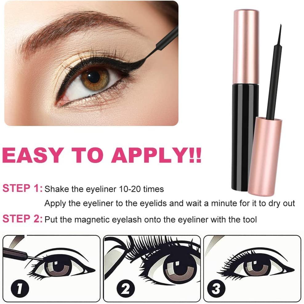 AOMIG Magnetic Eyelashes with Eyeliner Kit – 5 Pairs Natural Look False Lashes with Applicator, Waterproof Eyeliner Reusable Fake Lashes for Makeup Eyelashes Extension (Black) - görsel 8