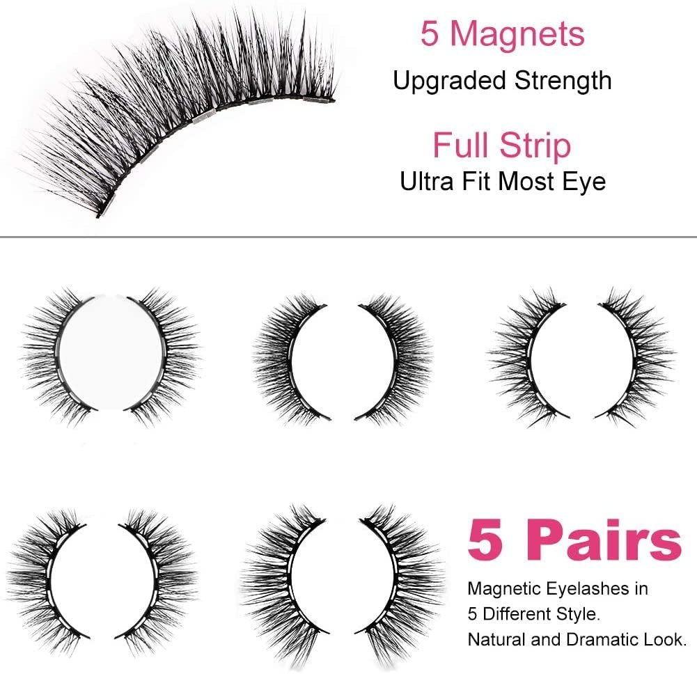 AOMIG Magnetic Eyelashes with Eyeliner Kit – 5 Pairs Natural Look False Lashes with Applicator, Waterproof Eyeliner Reusable Fake Lashes for Makeup Eyelashes Extension (Black) - görsel 6