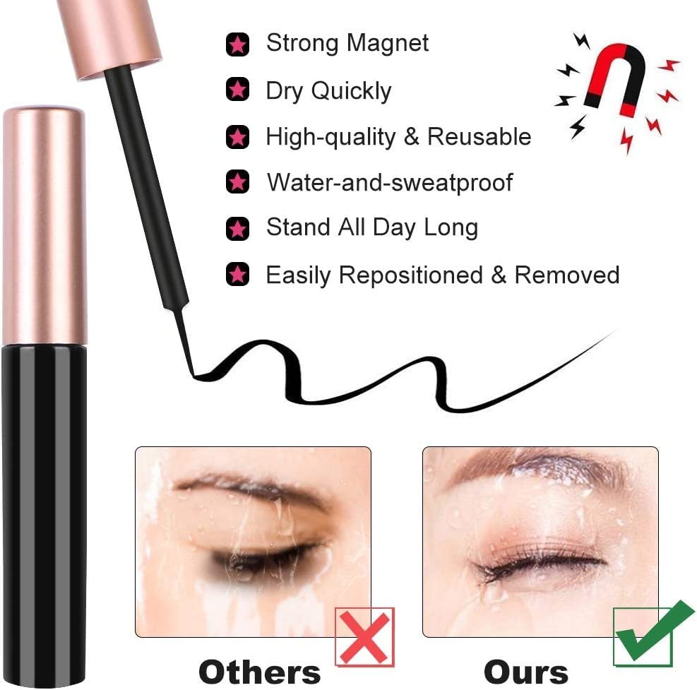 AOMIG Magnetic Eyelashes with Eyeliner Kit – 5 Pairs Natural Look False Lashes with Applicator, Waterproof Eyeliner Reusable Fake Lashes for Makeup Eyelashes Extension (Black) - görsel 3