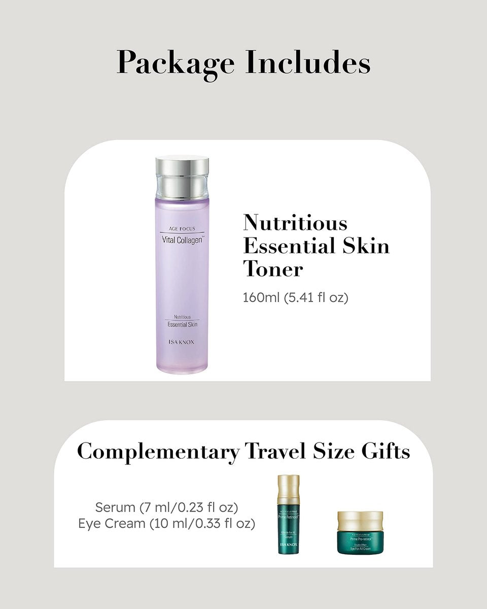 ISA KNOX Age Focus Vital Collagen Essential Toner + Prime Wrinkle Serum & Prime Eye Cream Set by LG Beauty - Korean Skincare (177 ml / 5.99 fl oz) - görsel 9