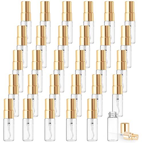 Cositina 30-Pack 3ml Fine Mist Atomizer Glass Bottles - Mini Clear Spray Vials with Gold Lids for Perfume, Fragrance Samples, and DIY Sprays Avelisse
