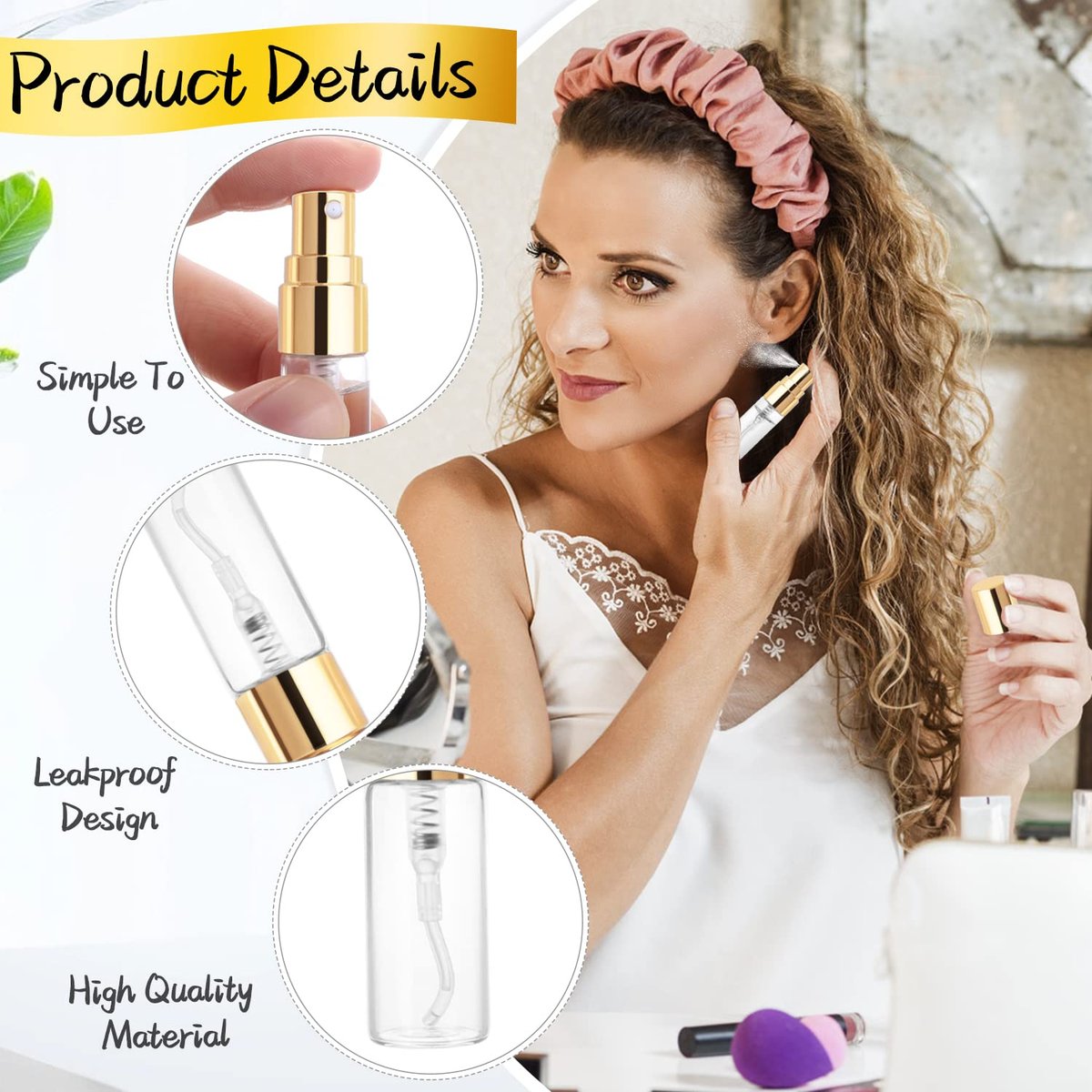 Cositina 30-Pack 3ml Fine Mist Atomizer Glass Bottles - Mini Clear Spray Vials with Gold Lids for Perfume, Fragrance Samples, and DIY Sprays Avelisse