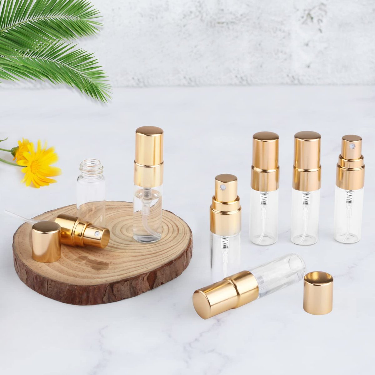 Cositina 30-Pack 3ml Fine Mist Atomizer Glass Bottles - Mini Clear Spray Vials with Gold Lids for Perfume, Fragrance Samples, and DIY Sprays Avelisse