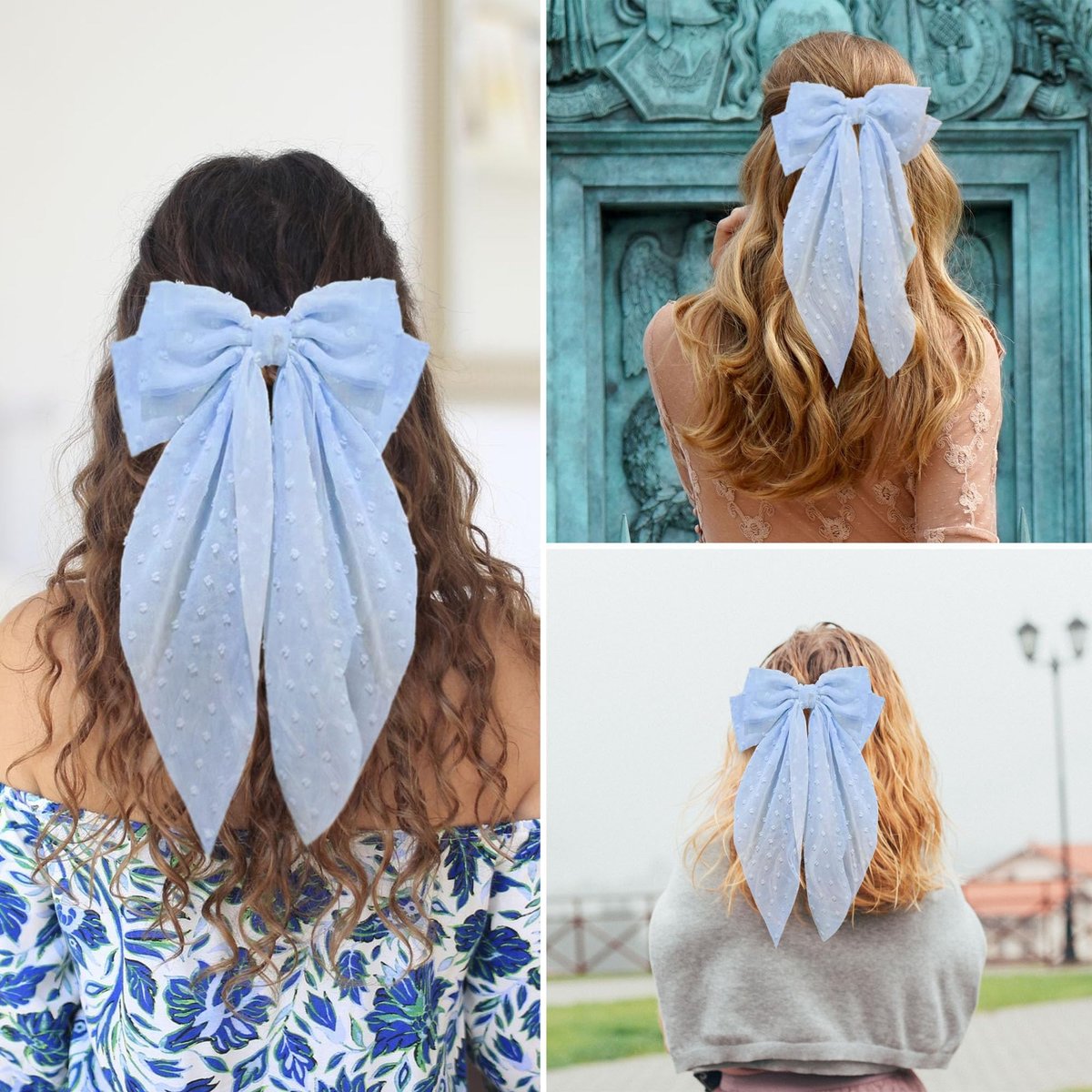 8 Inch Large Satin Hair Bow Clip with Long Tail - Elegant Blue Hair Barrettes for Women & Girls - Oversized French Style Hair Accessory - görsel 15