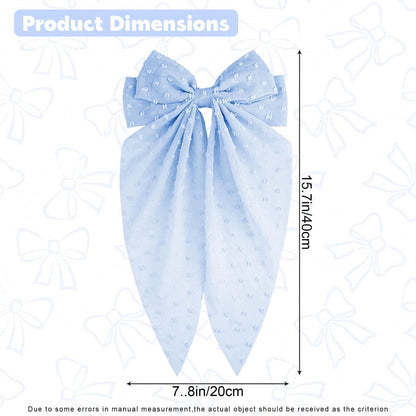 8 Inch Large Satin Hair Bow Clip with Long Tail - Elegant Blue Hair Barrettes for Women & Girls - Oversized French Style Hair Accessory