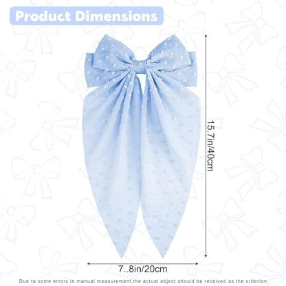 8 Inch Large Satin Hair Bow Clip with Long Tail - Elegant Blue Hair Barrettes for Women & Girls - Oversized French Style Hair Accessory