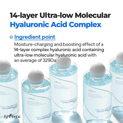 ISNTREE Ultra-Low Molecular Hyaluronic Acid Toner 300ml | Deep Hydration & Skin Smoothing | Vegan & Fragrance-Free Korean Skincare
