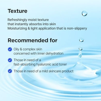 ISNTREE Ultra-Low Molecular Hyaluronic Acid Toner 300ml | Deep Hydration & Skin Smoothing | Vegan & Fragrance-Free Korean Skincare
