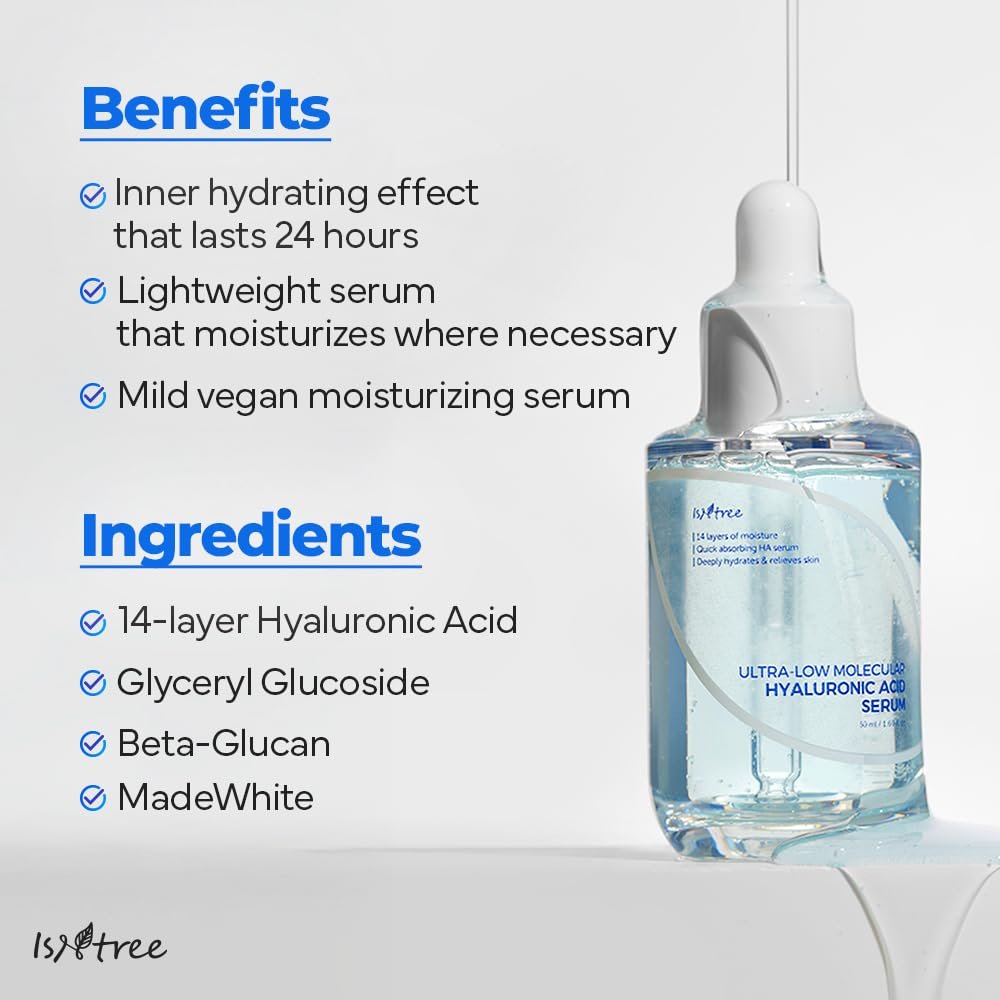 ISNTREE Ultra-Low Molecular Hyaluronic Acid Serum - Deep Hydration Vegan Korean Skincare, 1.69 fl.oz - görsel 5