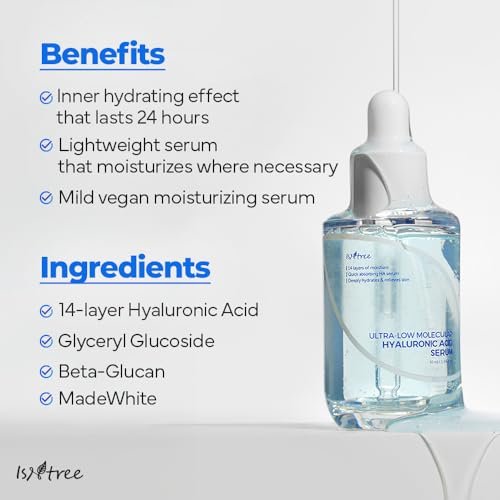 ISNTREE Ultra-Low Molecular Hyaluronic Acid Serum - Deep Hydration Vegan Korean Skincare, 1.69 fl.oz - görsel 6