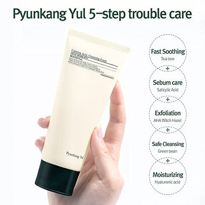 Pyunkang Yul Calming Cleansing Foam - Low pH Facial Wash with Witch Hazel, AHA, Cica & Tea Tree Extract for Oil Control, 3.38 Fl Oz Avelisse