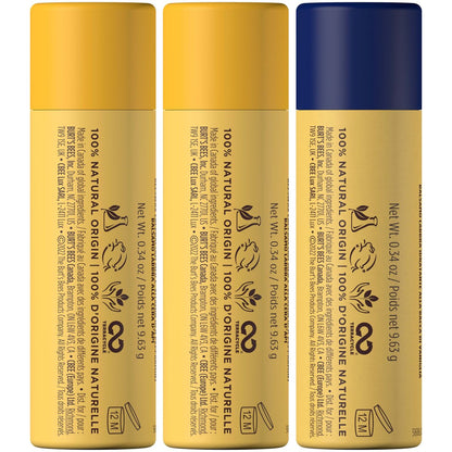 Burt's Bees Moisturizing Lip Balm - 2 Original Beeswax & 1 Vanilla Bean, 100% Natural Origin, 0.34 oz Each (3 Paper Tubes) Avelisse