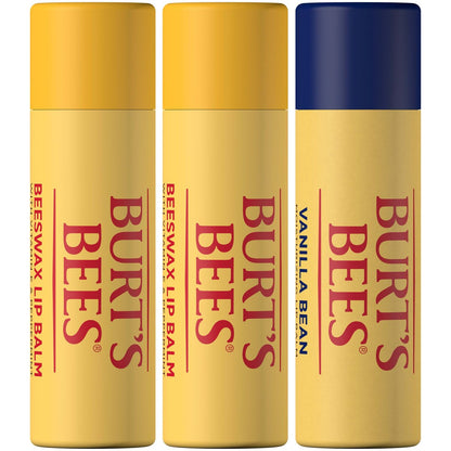Burt's Bees Moisturizing Lip Balm - 2 Original Beeswax & 1 Vanilla Bean, 100% Natural Origin, 0.34 oz Each (3 Paper Tubes) Avelisse