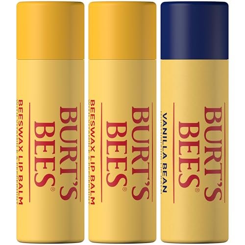Burt's Bees Moisturizing Lip Balm - 2 Original Beeswax & 1 Vanilla Bean, 100% Natural Origin, 0.34 oz Each (3 Paper Tubes) Avelisse