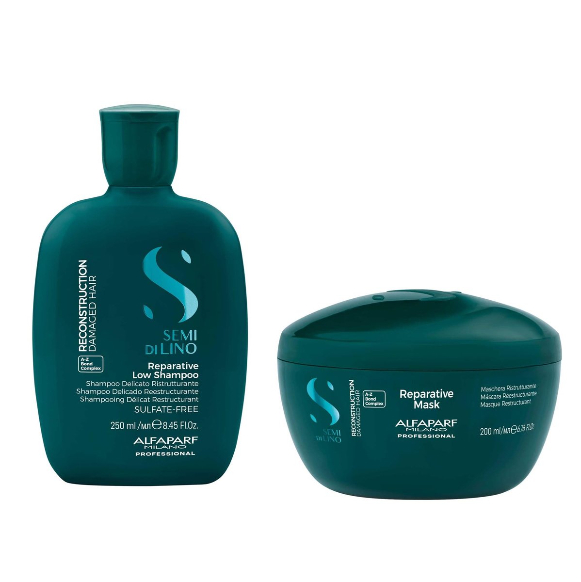 Alfaparf Milano Semi di Lino Reconstruction Reparative Shampoo and Mask Set – Sulfate-Free for Damaged Hair Avelisse