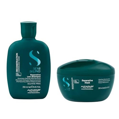Alfaparf Milano Semi di Lino Reconstruction Reparative Shampoo and Mask Set – Sulfate-Free for Damaged Hair Avelisse