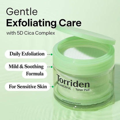 Torriden BALANCEFUL Toner Pad (60 Pads) - Daily Exfoliating Pads with PHA & LHA for Oily, Combo, and Sensitive Skin | 5D CICA, Panthenol Avelisse