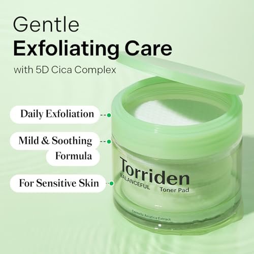 Torriden BALANCEFUL Toner Pad (60 Pads) - Daily Exfoliating Pads with PHA & LHA for Oily, Combo, and Sensitive Skin | 5D CICA, Panthenol Avelisse