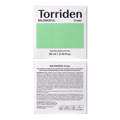 Torriden BALANCEFUL Cream 80ml – Soothing & Nourishing Moisturizer for Oily & Sensitive Skin with 5D CICA, Hyaluronic Acid, Panthenol