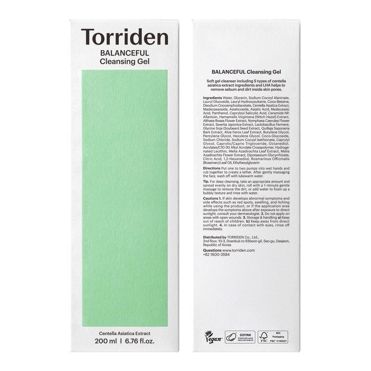Torriden BALANCEFUL Cleansing Gel 200ml (6.76 fl. oz.) - Low pH Gentle Facial Cleanser with 5 Types of Centella Asiatica Extracts for Soothing, Calming, and Hydrating Avelisse