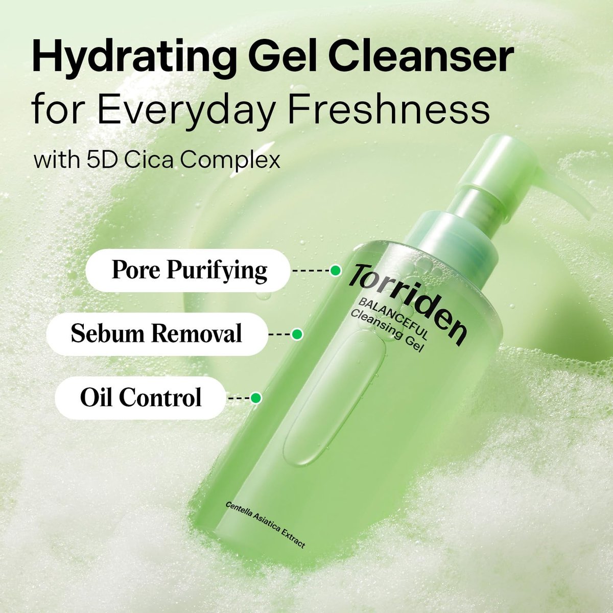 Torriden BALANCEFUL Cleansing Gel 200ml (6.76 fl. oz.) - Low pH Gentle Facial Cleanser with 5 Types of Centella Asiatica Extracts for Soothing, Calming, and Hydrating Avelisse