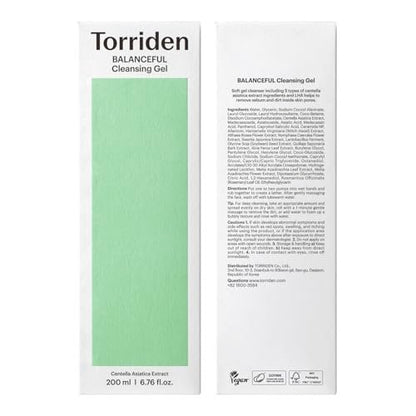 Torriden BALANCEFUL Cleansing Gel 200ml (6.76 fl. oz.) - Low pH Gentle Facial Cleanser with 5 Types of Centella Asiatica Extracts for Soothing, Calming, and Hydrating Avelisse