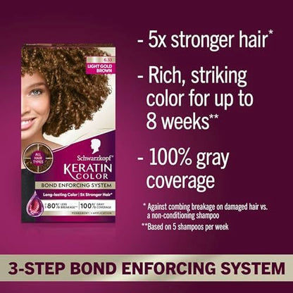 Schwarzkopf Keratin Permanent Hair Dye Cream, 6.33 Light Gold Brown - Professional Gray Coverage with Bond Enforcing System Avelisse