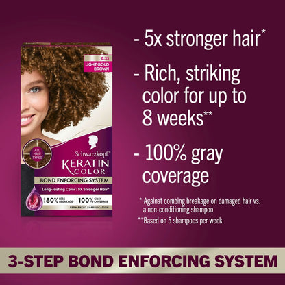 Schwarzkopf Keratin Permanent Hair Dye Cream, 6.33 Light Gold Brown - Professional Gray Coverage with Bond Enforcing System Avelisse