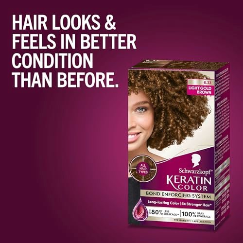 Schwarzkopf Keratin Permanent Hair Dye Cream, 6.33 Light Gold Brown - Professional Gray Coverage with Bond Enforcing System Avelisse