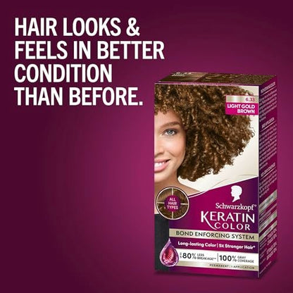 Schwarzkopf Keratin Permanent Hair Dye Cream, 6.33 Light Gold Brown - Professional Gray Coverage with Bond Enforcing System Avelisse