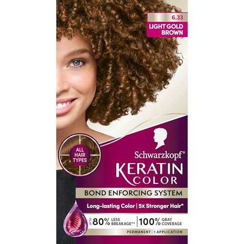 Schwarzkopf Keratin Permanent Hair Dye Cream, 6.33 Light Gold Brown - Professional Gray Coverage with Bond Enforcing System Avelisse