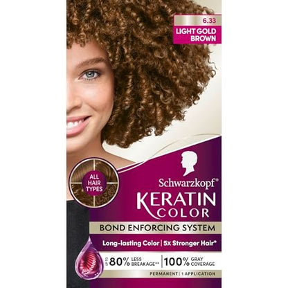 Schwarzkopf Keratin Permanent Hair Dye Cream, 6.33 Light Gold Brown - Professional Gray Coverage with Bond Enforcing System Avelisse