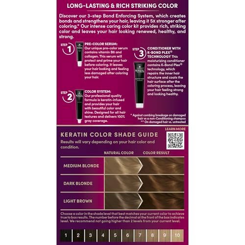 Schwarzkopf Keratin Permanent Hair Dye Cream, 6.33 Light Gold Brown - Professional Gray Coverage with Bond Enforcing System Avelisse