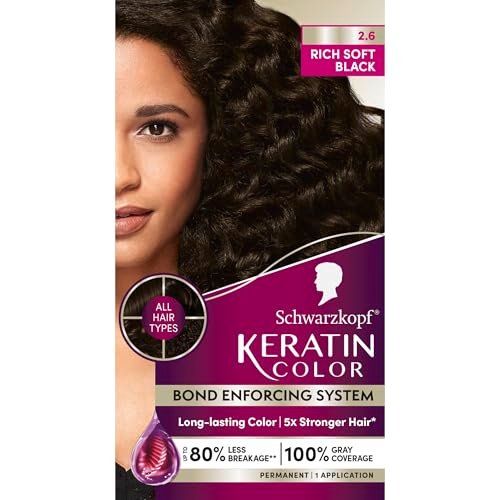 Schwarzkopf Keratin Permanent Hair Dye Cream 2.6 Rich Soft Black – Professional Gray Coverage with Bond Enforcing System Avelisse